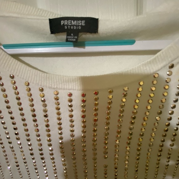Beautiful White with gold studs all weather sweater . It is NWOT. - Picture 3 of 4